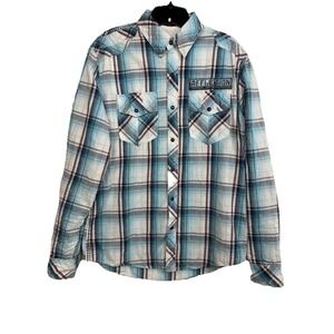 Affliction Y2K Black Premium Embroidered Pearl Snap Plaid LS‎ Shirt Mens Large